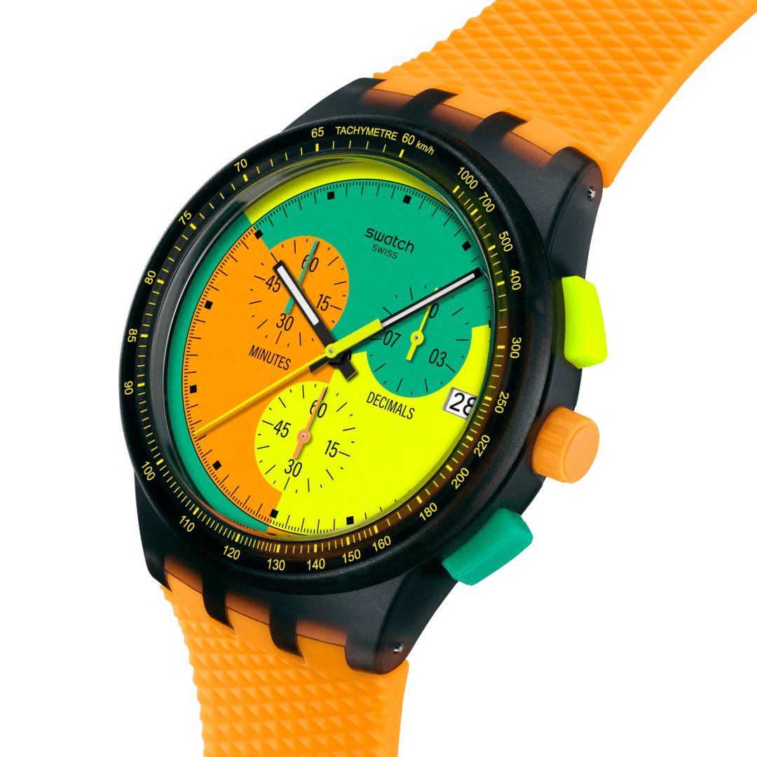 Orologio Unisex Swatch Neon Signal Flag 1990 Crono Data SUSB422
